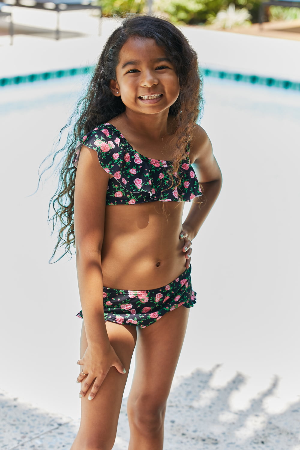 Clear Waters Two-Piece Swim Set in Black Roses