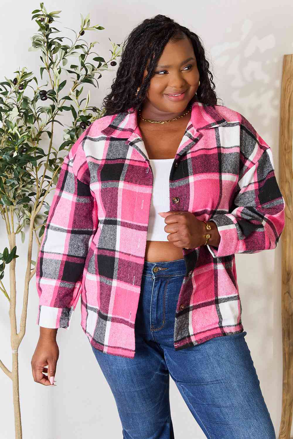 Plaid Button Up Collared Neck Jacket