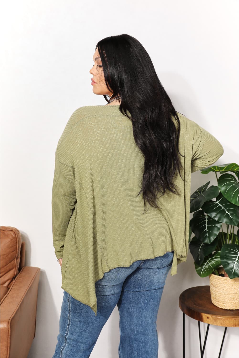 Oversized Super Soft Rib Layering Top with a Sharkbite Hem and Round Neck