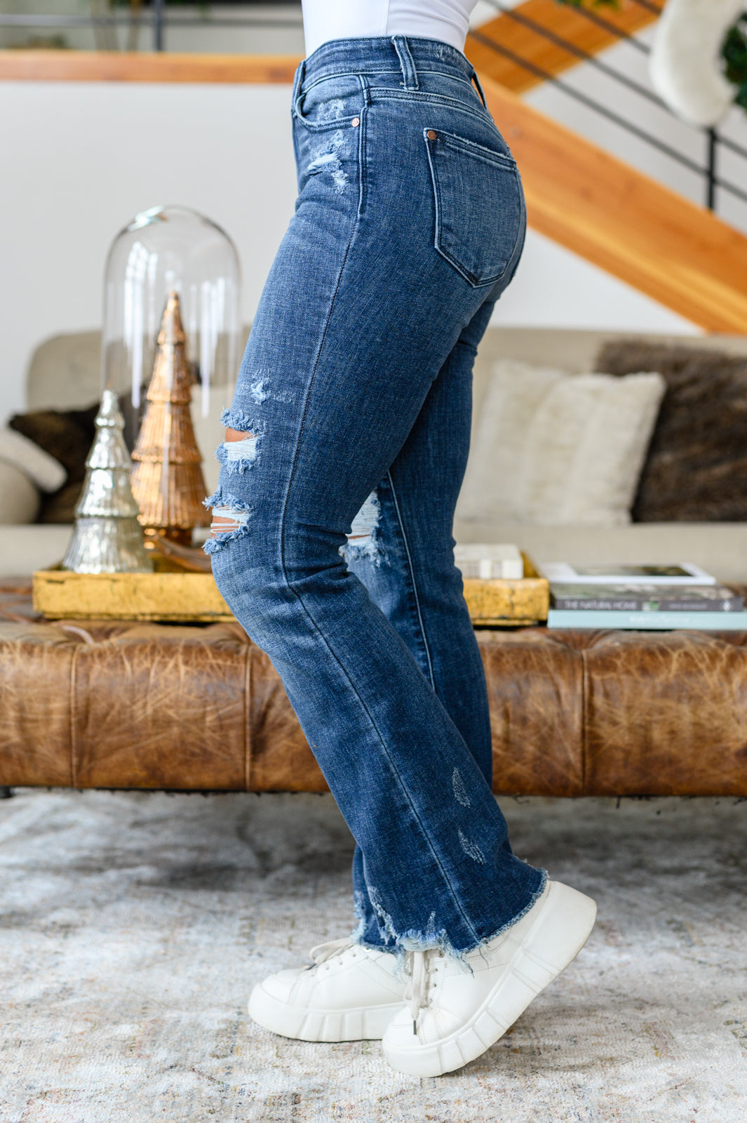 Judy Blue Curvy Christine High Contrast Slim Bootcut Destroyed Jeans