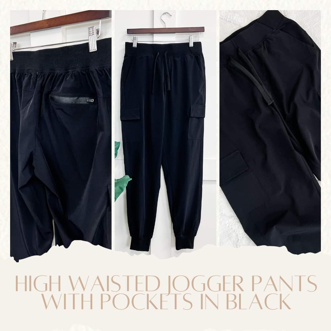 High Waisted Jogger Pants With Pockets In Black