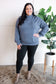 Curvy Mock Neck Top With Pocket In Slate Blue