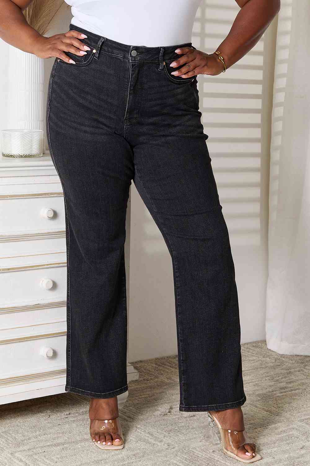 Judy Blue Tummy Control Washed Black Straight Jeans