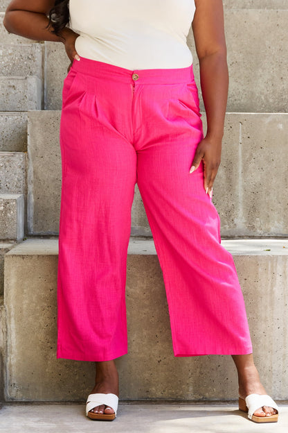 In The Mix Pleated Detail Linen Pants in Hot Pink