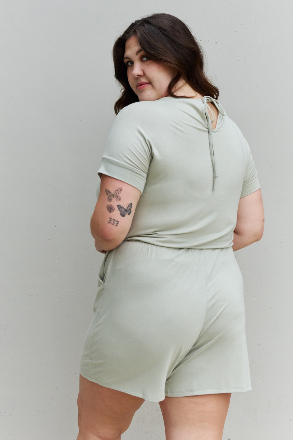 Chilled Out Short Sleeve Romper in Light Sage