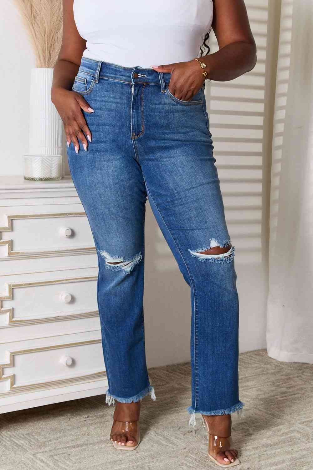 Judy Blue Distressed Raw Hem Jeans