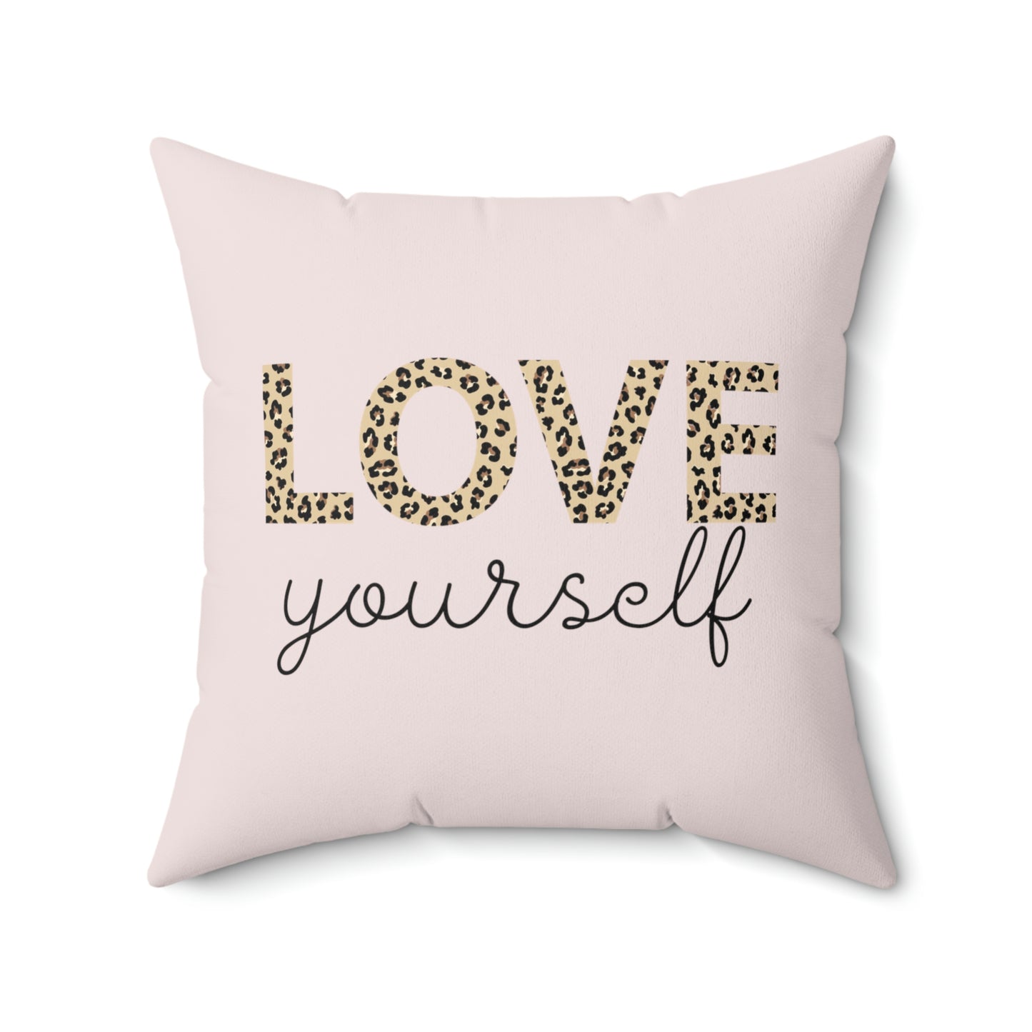 Blush Leopard Love Yourself Square Pillow Cover