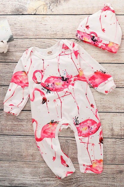 Infant Flamingo Jumpsuit + Beanie