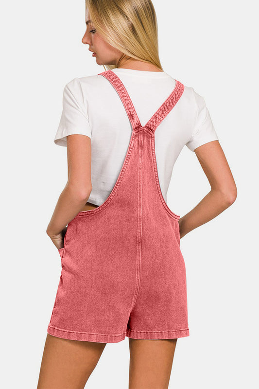 Zenana Washed Knot Strap Rompers