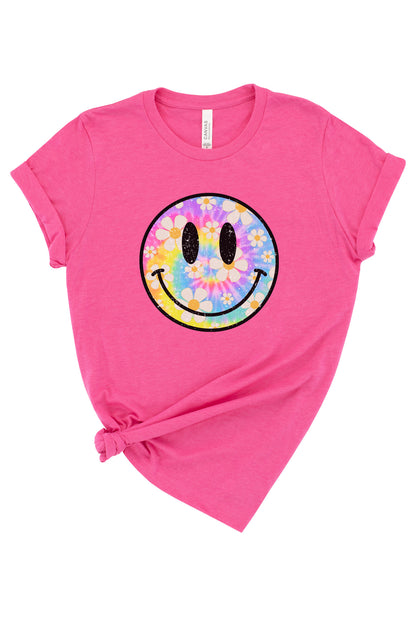 Tie Dye Floral Smiley Graphic Tee